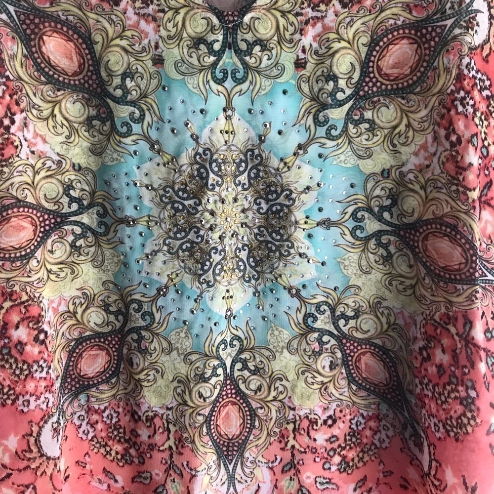 Womens Jeweled Floral Tank Top Sheer Overlay Poncho Size Small - Picture 3 of 4